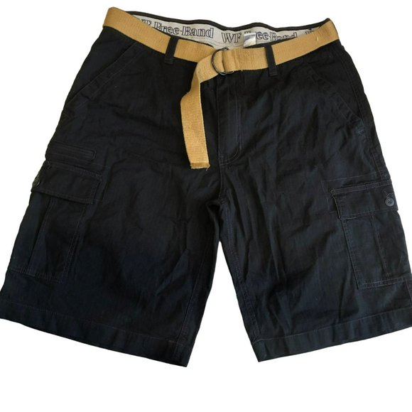 NWOT WearFirst Men's Cargo Shorts Stretch Free Band Black w/Belt - Picture 2 of 7